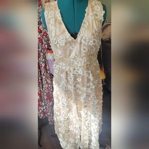 Embellished champagne/ beige dress size large NWT